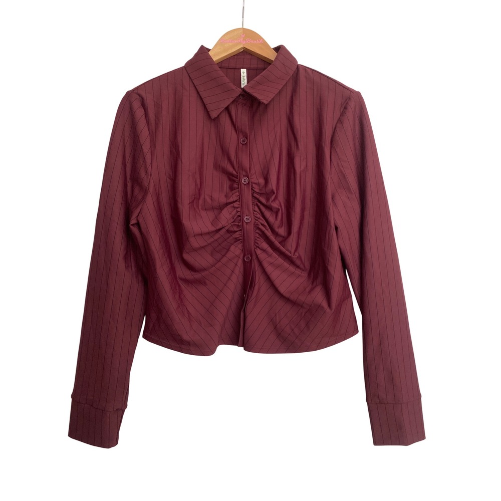 Halara Ruched Long Sleeve Curved Hem Stripe InstantCool Work Shirt, Size XL, NWT - Picture 9 of 11